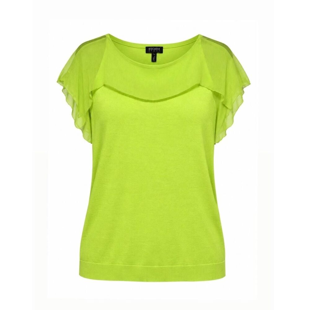 Escada Sport Lime Green Flutter Sleeve Knit Top Size L